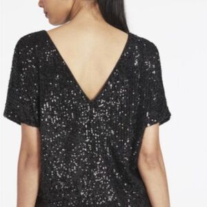 MILLY SEQUIN BLACK V BACK TOP